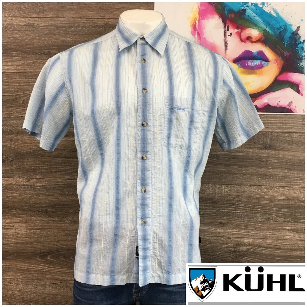 Kuhl Athletic Fit Men's Shirt Short Sleeve Button Front Size XL Cotton Blues